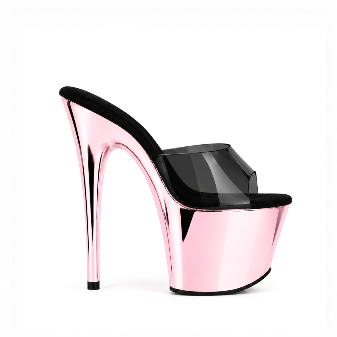 CHROME BabyPink Black Jelly Slip-Ons (7Inch/17cm)