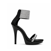 Diamond Ankle Wrap Transparent Heels (5Inch/13cm) Black