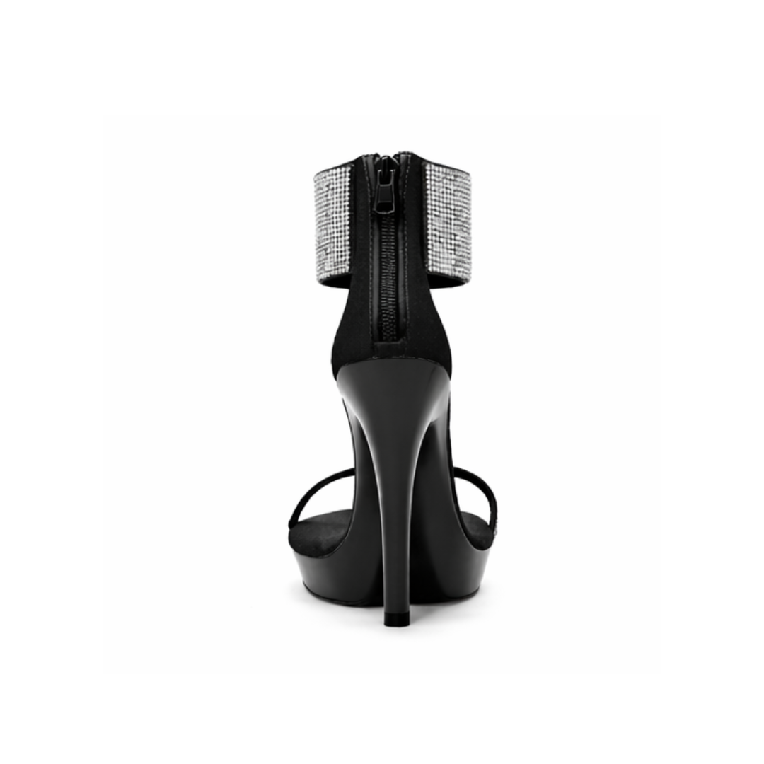 Diamond Ankle Wrap Transparent Heels (5Inch/13cm) Black