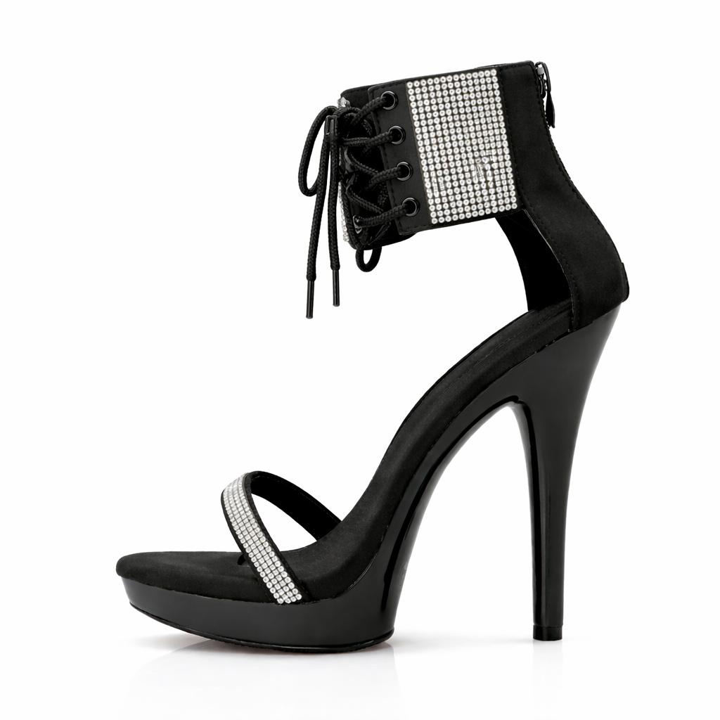 Diamond Ankle Wrap Transparent Heels (5Inch/13cm) Black