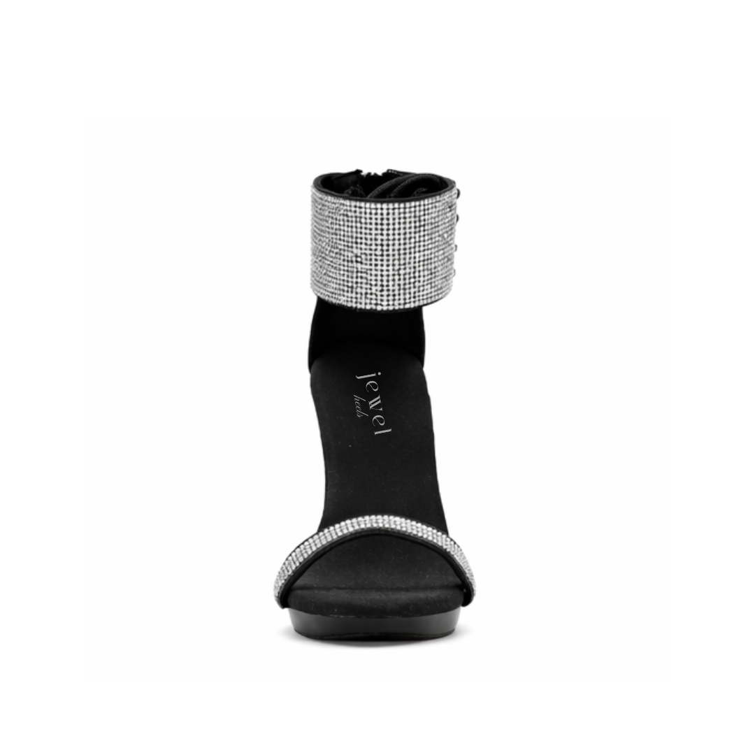 Diamond Ankle Wrap Transparent Heels (5Inch/13cm) Black