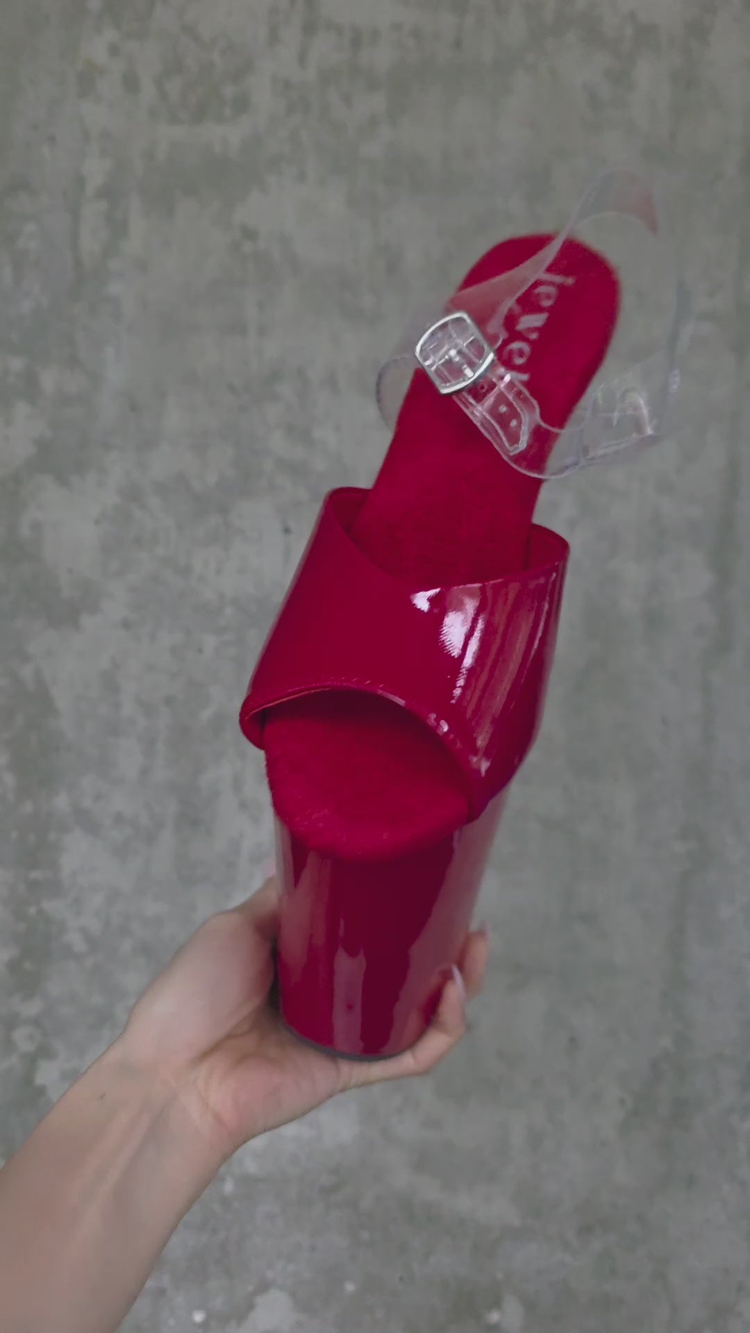 Load video: Glossy Red with Clear Back Strap (9 Inch/23CM)